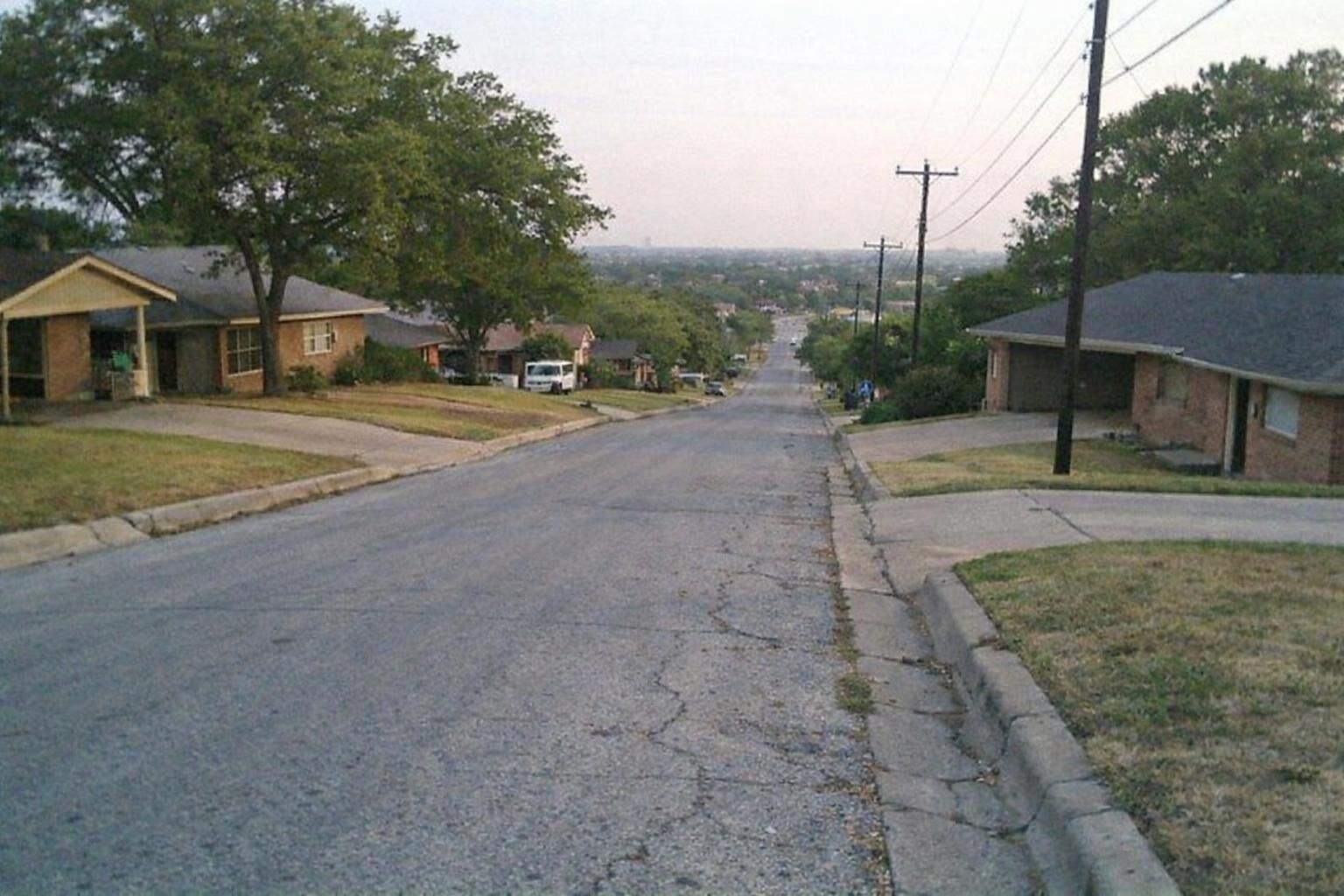 Houses on a hilly residential street