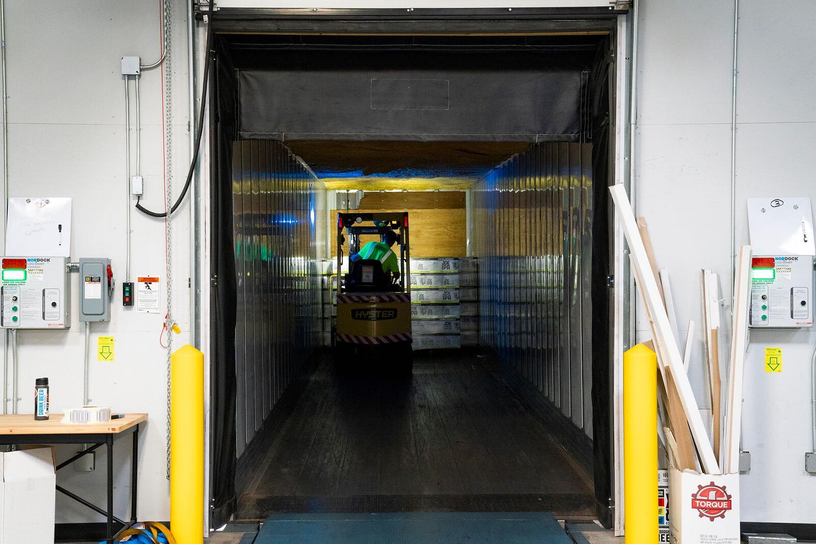 Roll-up doors at a warehouse loading dock
